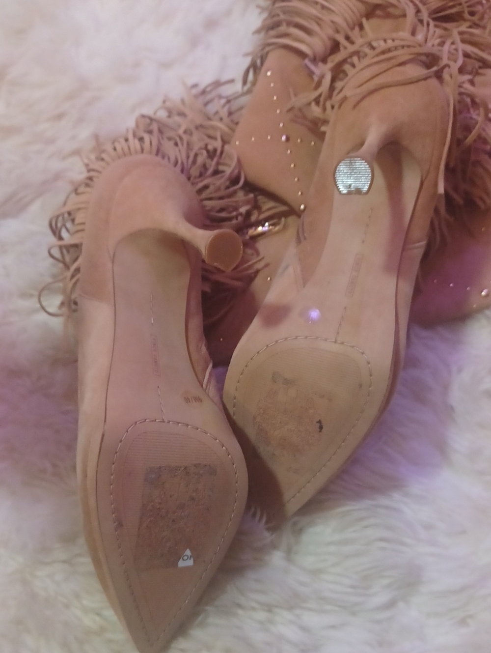 VINCE CAMUTO Fringed Knee-High Stiletto Boots in Peachy Tan 9 - Picture 8 of 9